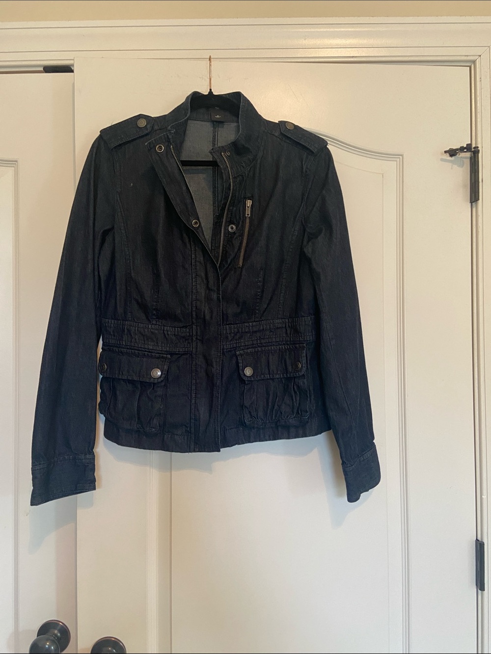 Ann Taylor Dark Denim Utility Jacket with Epaulets